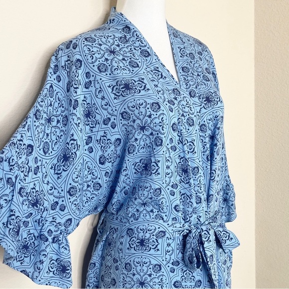 Ruby Ribbon Ruffle Wrap Blue Floral Top - Picture 6 of 13